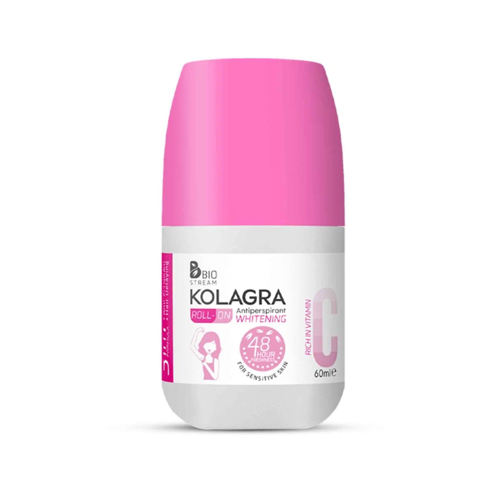Kolagra 3in1 Whitening, Hair Delaying & 48H Antiperspirant Roll-On Deodorants with Vitamin C for Sensitive Skin - alcohol free, aluminum salt free, parabens free