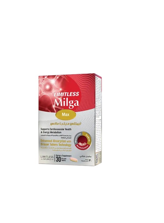 Limitless Naturals Milga Max Cardiovascular & Energy Support Supplement with Magnesium, CoQ10 & Vitamins - GMO free, lactose free, preservatives free
