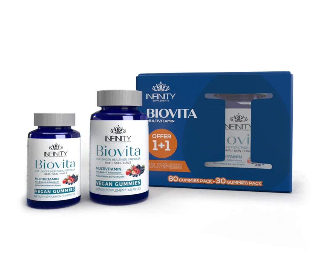 Infinity Biovita Multivitamin Gummy Supplements Mixed Berry Flavor with Biotin & Antioxidants for Hair, Skin & Nails (60+30 Gummies Free)